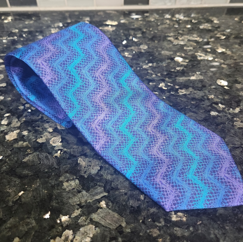 VINTAGE MISSONI MEN'S TIE BLUES & PURPLE  100% SILK MADE IN ITALY NWT